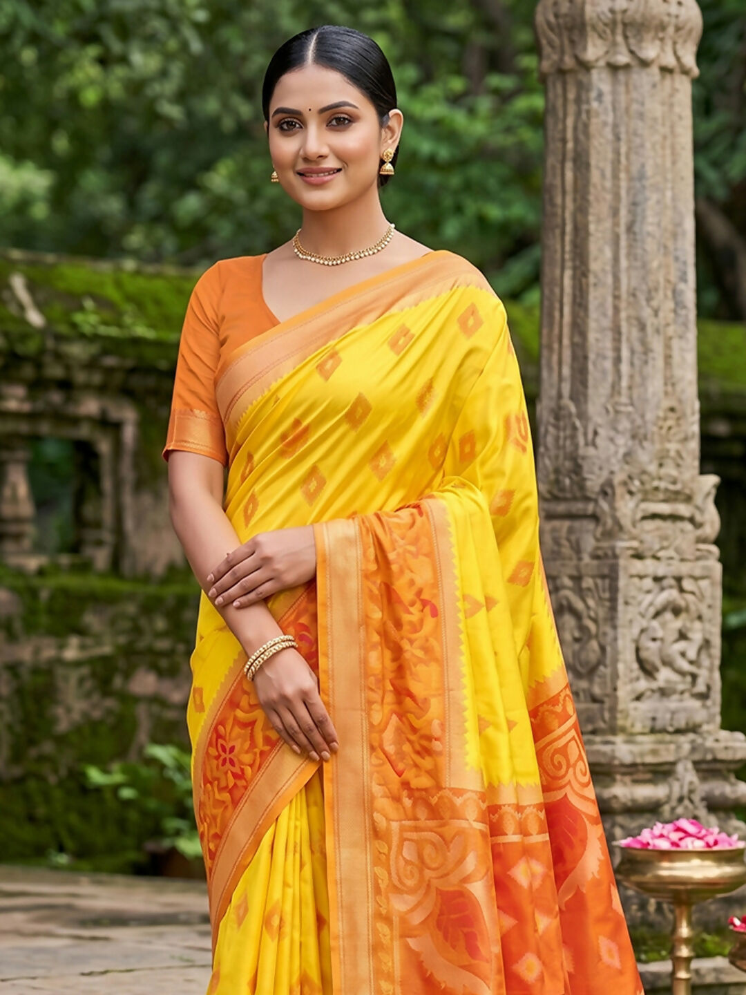 Shree Shyam Fashion Yellow Soft Silk Saree