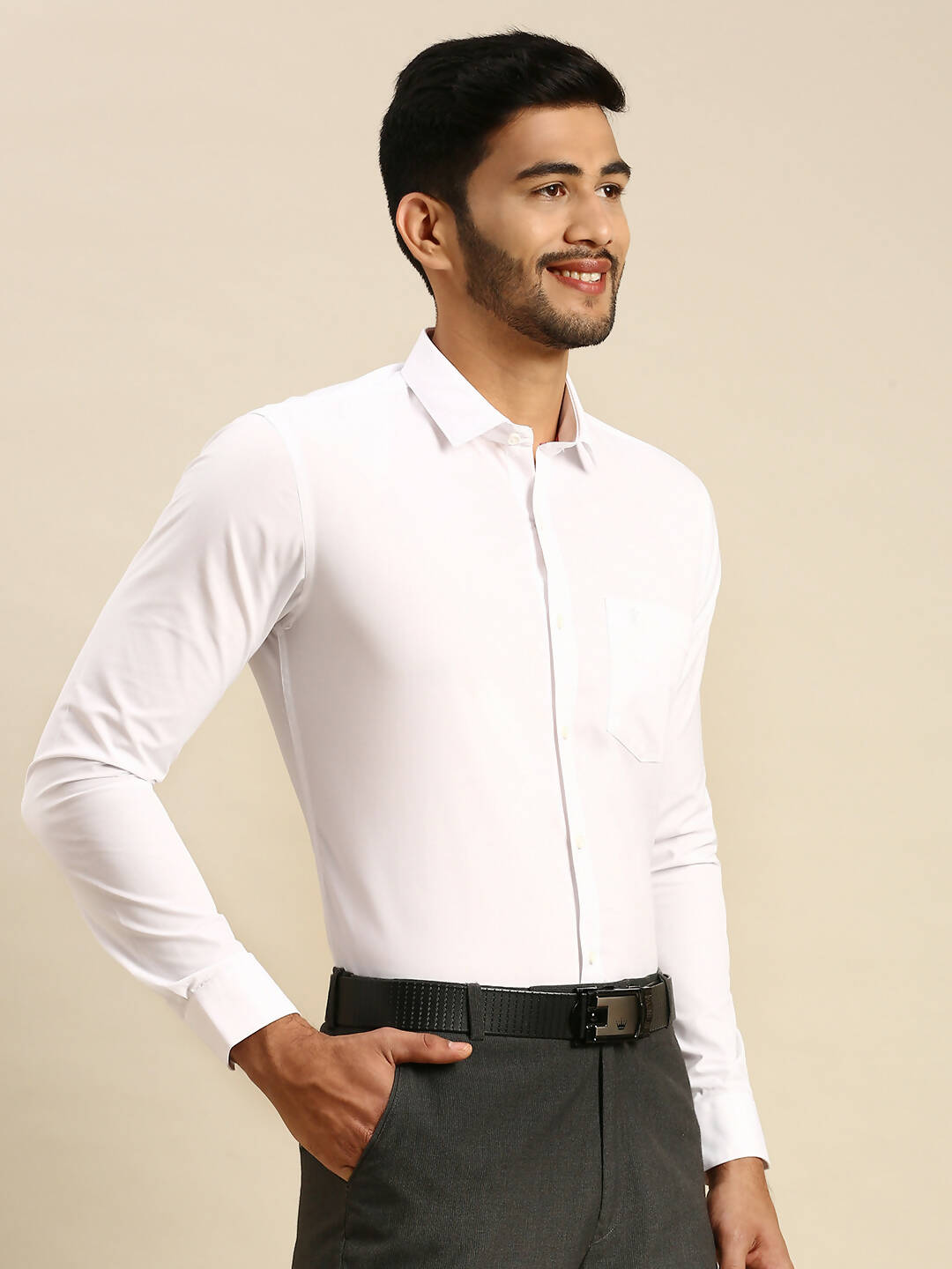 Ramraj Cotton Mens Full Sleeve Formal 100 % Cotton White Shirt 