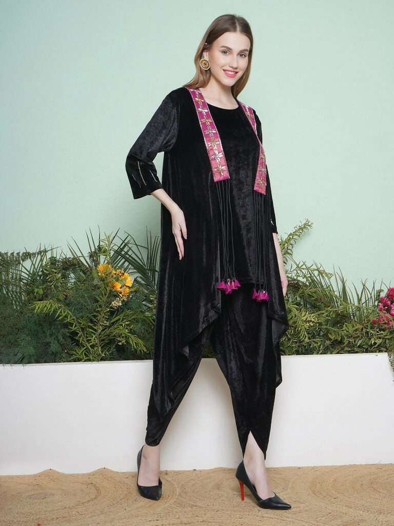 Joban Fashion Black Dhoti Salwaar with Inner and Hand Embellished Jacket