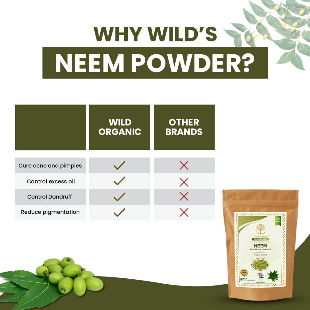 Wild Organic Neem Leaf Powder For Face And Hair Pack 