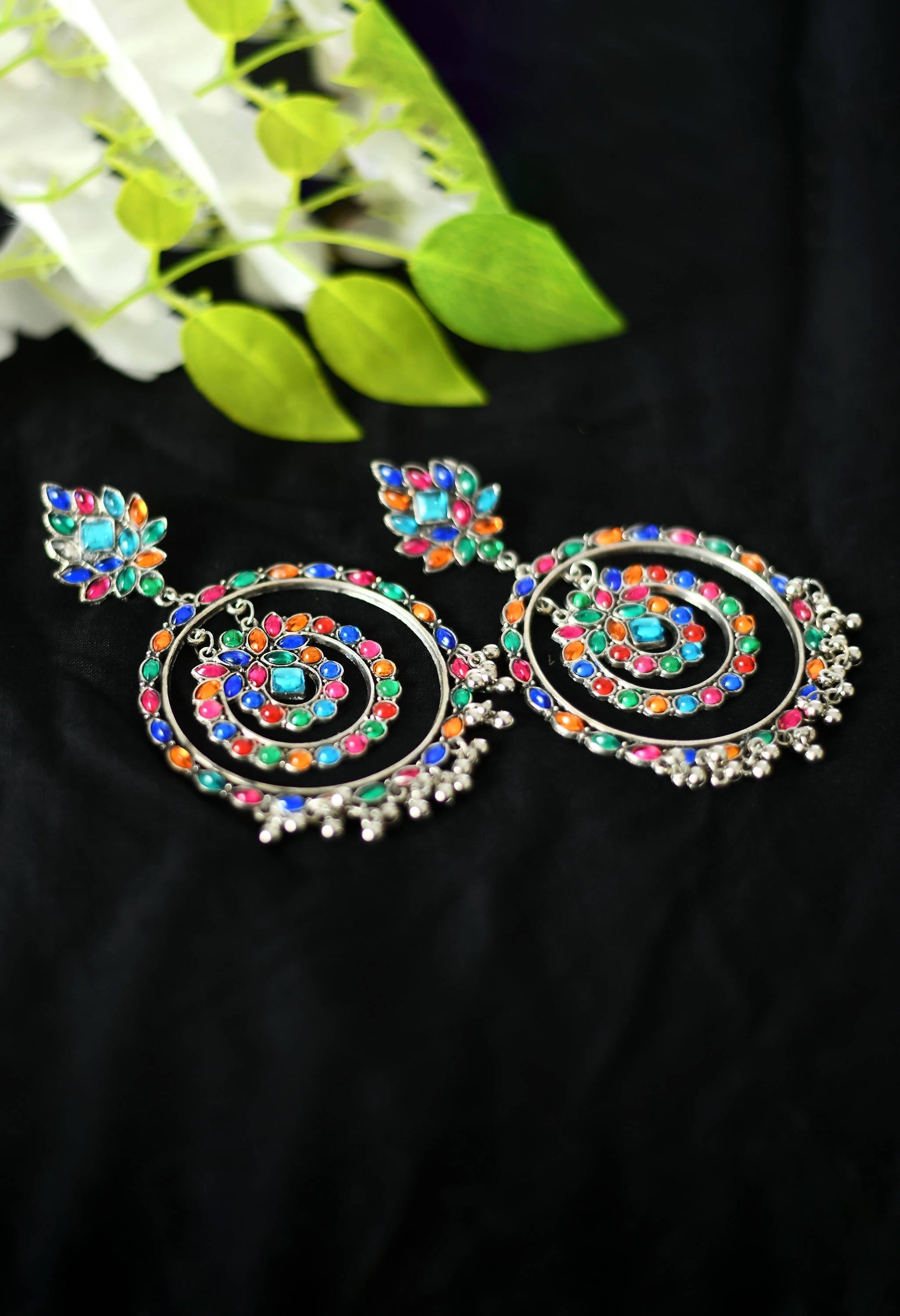 Mominos Fashion Johar Kamal Women's Multi Colour Kundan Circles Earrings 