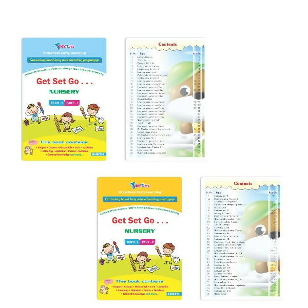 Tiny Tots Get Set Go Preschool Learning Nursery Books Set of 4| Term wise Education Books| Ages 3-4 Years  Grab2Buy Sheth Books Grab2Buy