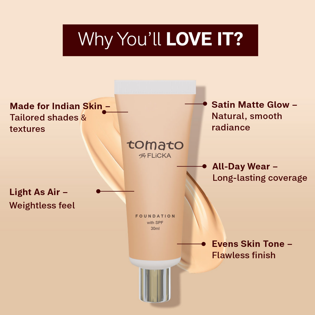 Flicka Cosmetics Tomato Moisturizing Lightweight & Long Lasting Liquid Foundation Walnut 04