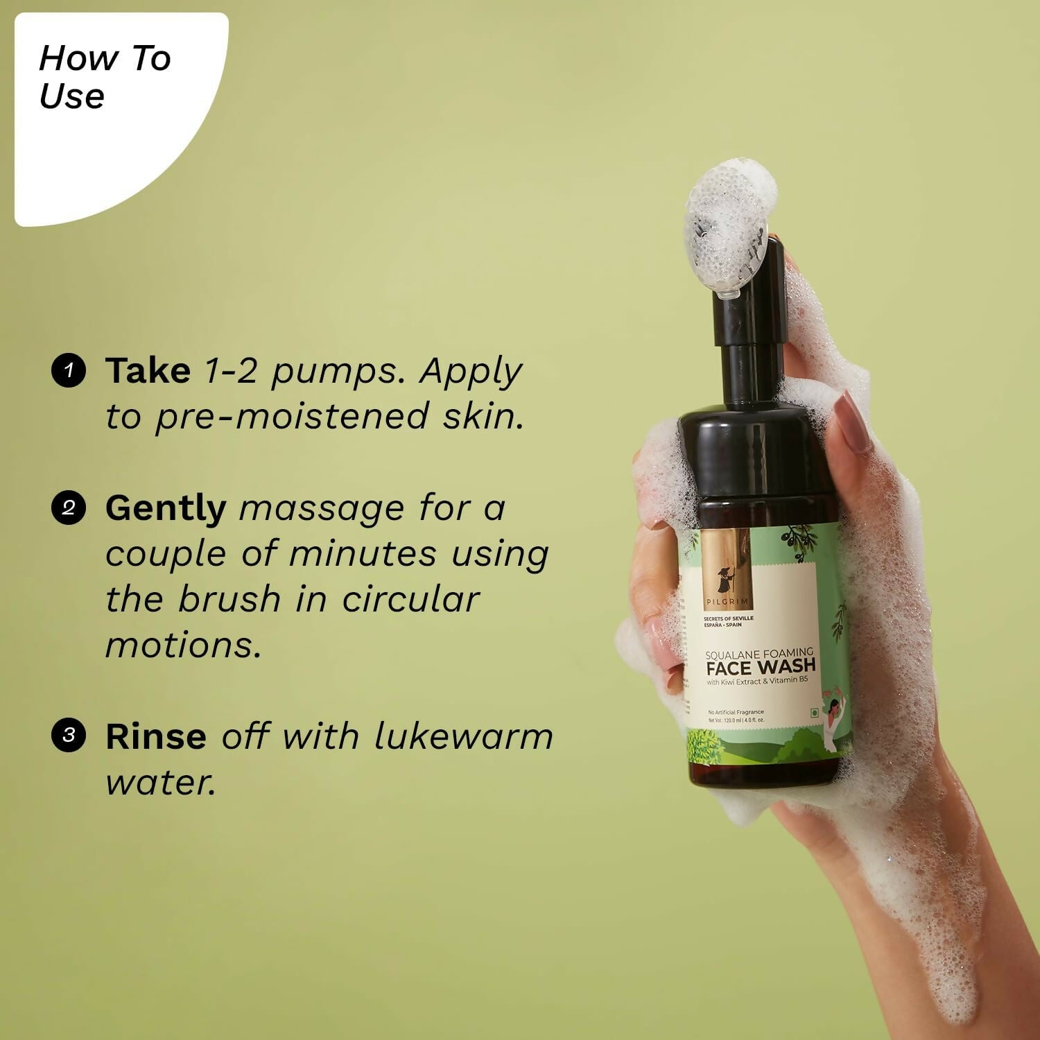 Pilgrim Spanish Foaming Face Wash With Kiwi Extracts & Aloe For Skin Hydration - Grab2buy