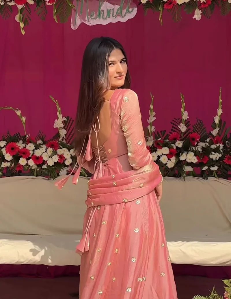 Yash Enterprise Peach Fendy Silk Party Wear Embroidery Suit Set  Grab2Buy Yash Enterprise Grab2Buy