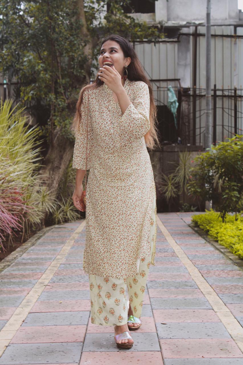 Jompers Women Yellow Floral Printed Kurta with Palazzos