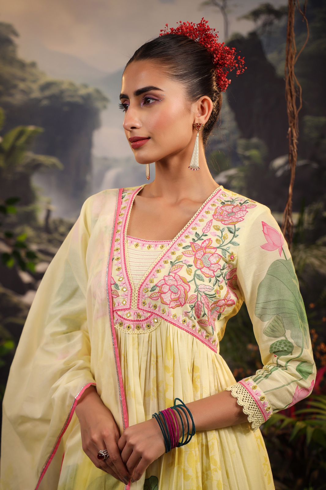 Alia Cut Embroidered & Floral Printed Kurta With Pant & Dupatta Luxury Premium, Multicolor - Hiral Fashion