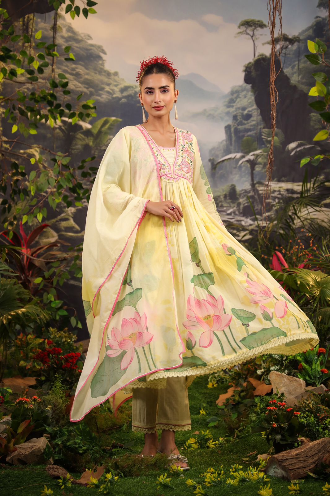 Alia Cut Embroidered & Floral Printed Kurta With Pant & Dupatta Luxury Premium, Multicolor - Hiral Fashion