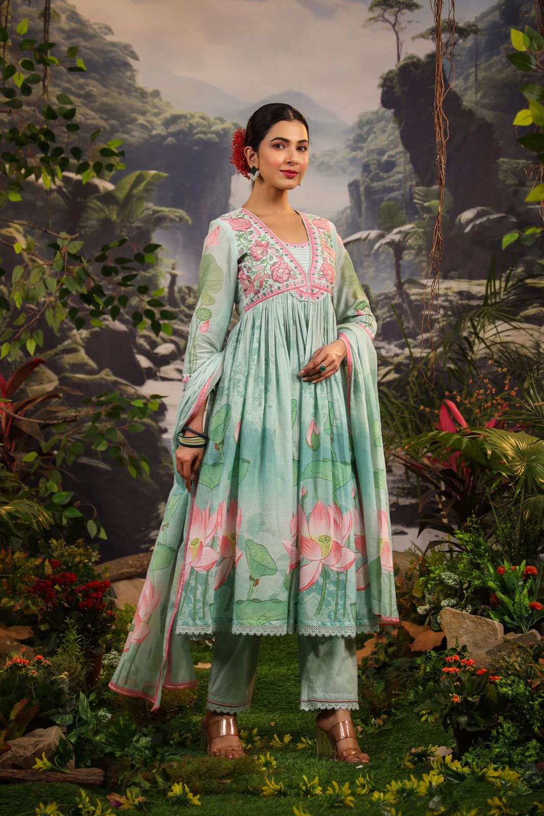 Alia Cut Embroidered & Floral Printed Kurta With Pant & Dupatta Luxury Premium, Multicolor - Hiral Fashion
