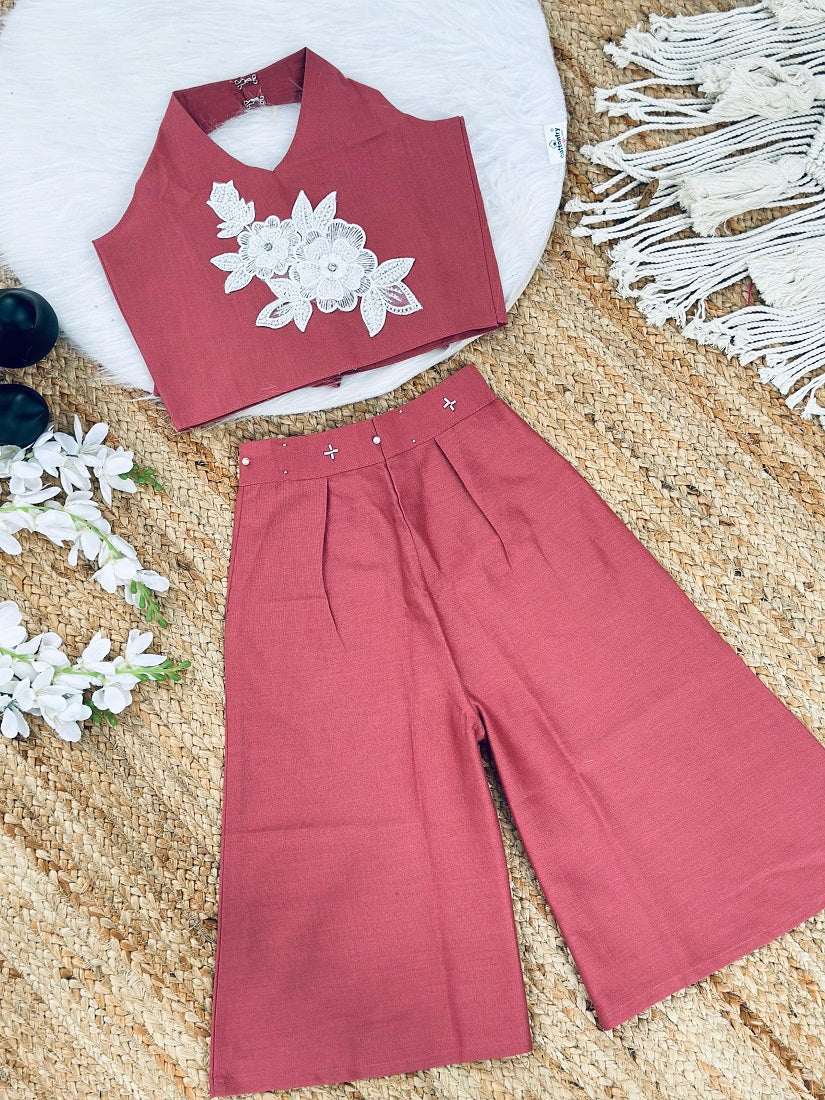 Evanik Pink Pure Khadi Cotton With Patch Work Kids Summer Co-Ord Set