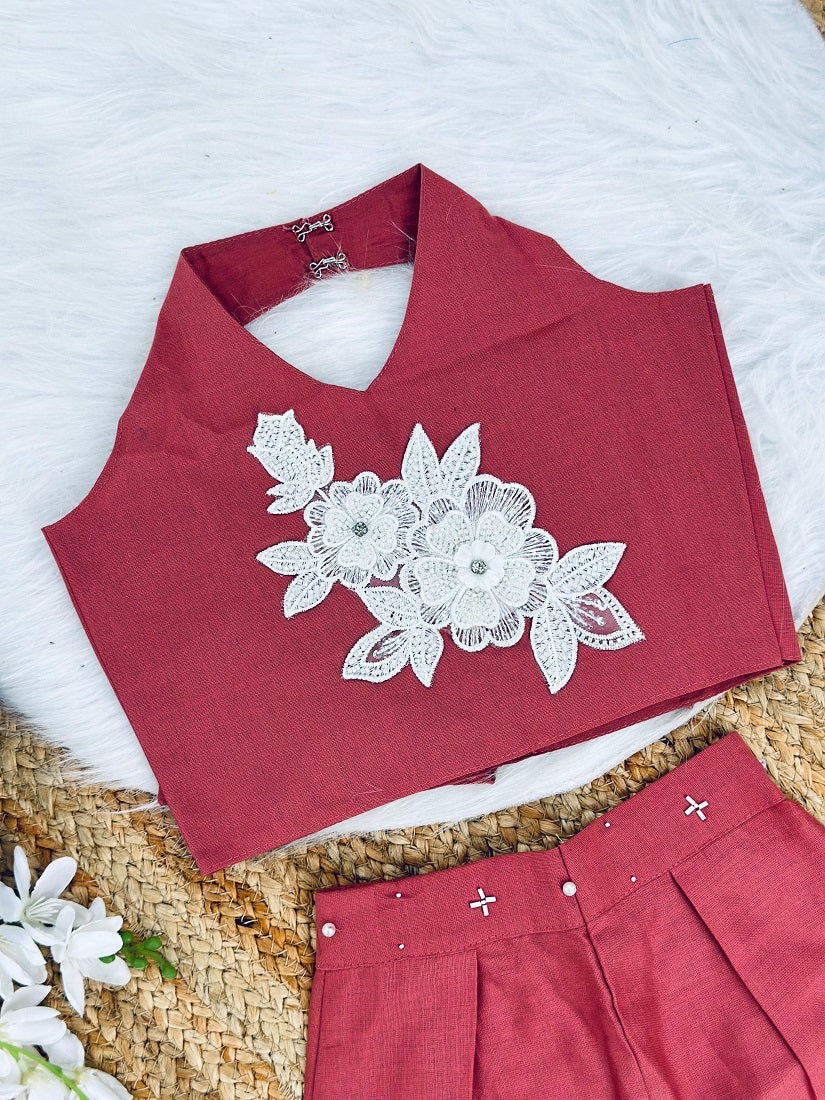 Evanik Pink Pure Khadi Cotton With Patch Work Kids Summer Co-Ord Set