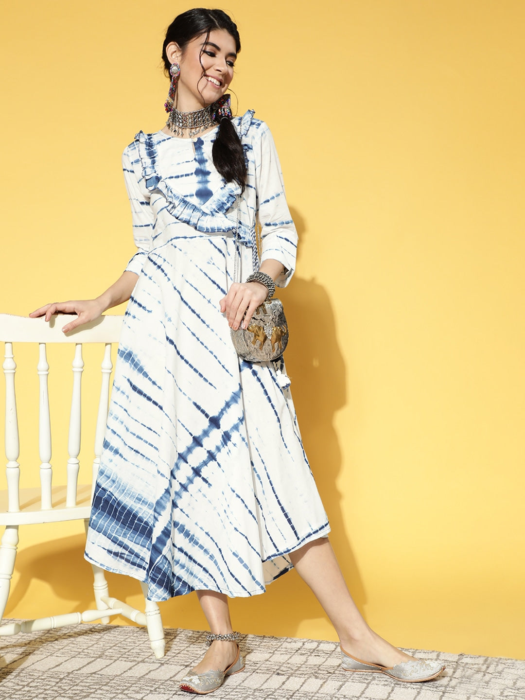 Yufta White & Blue Tie-Dyed Dress  Grab2Buy Yufta Grab2Buy