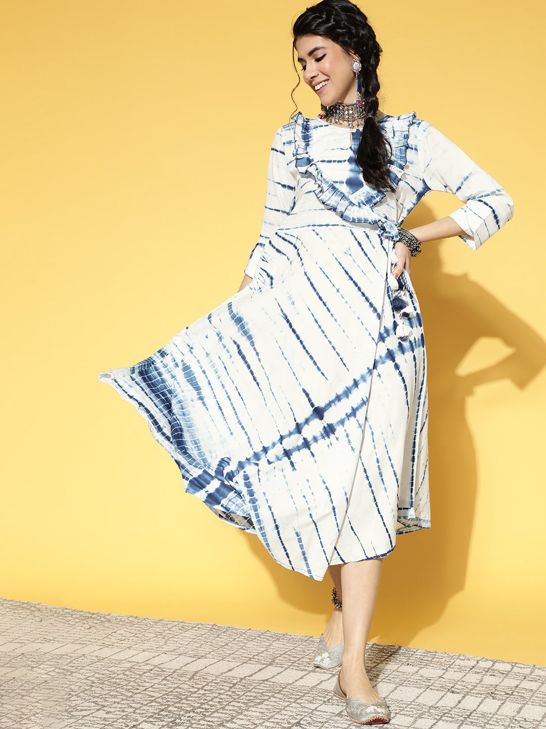Yufta White & Blue Tie-Dyed Dress  Grab2Buy Yufta Grab2Buy
