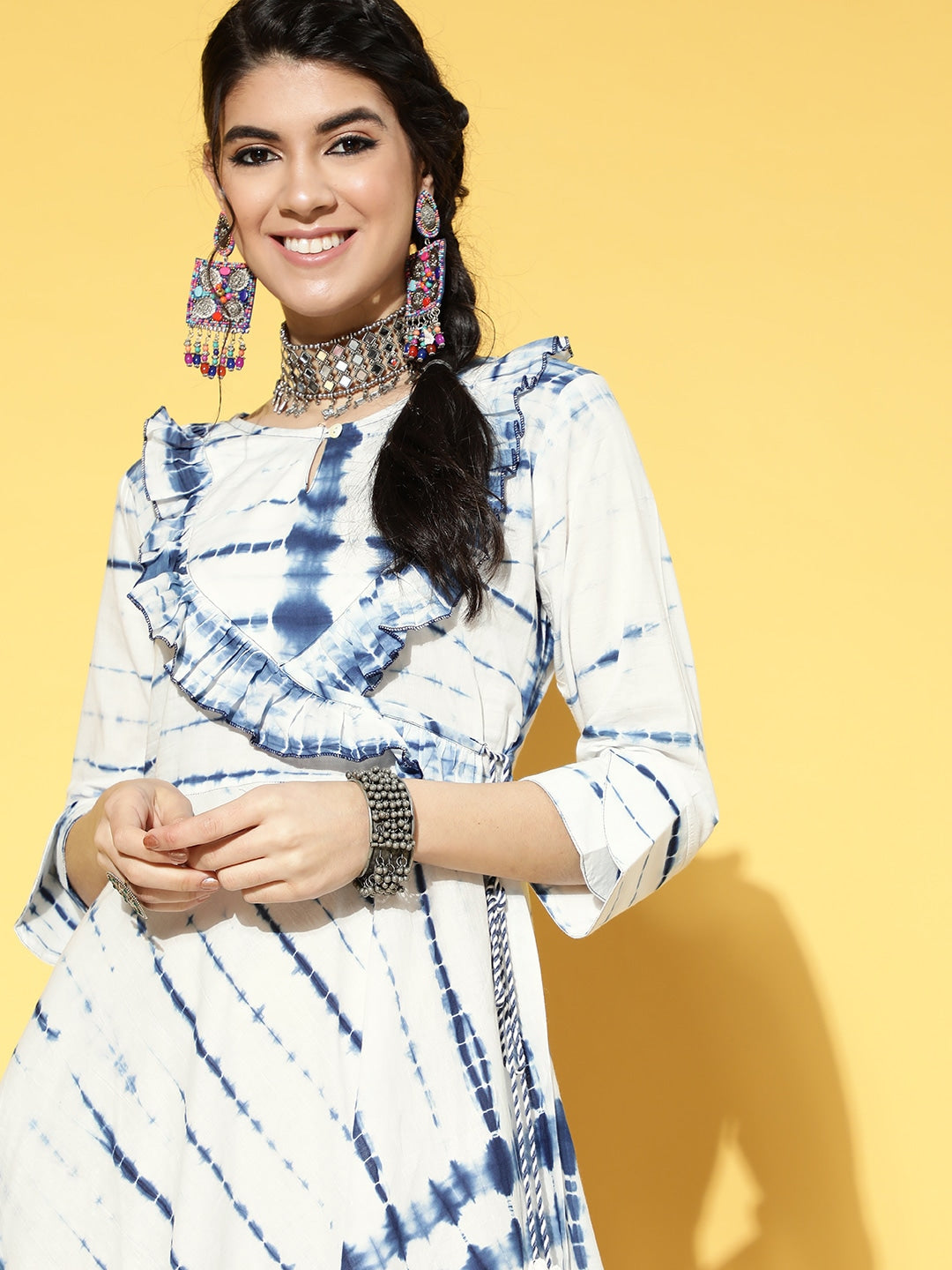 Yufta White & Blue Tie-Dyed Dress  Grab2Buy Yufta Grab2Buy