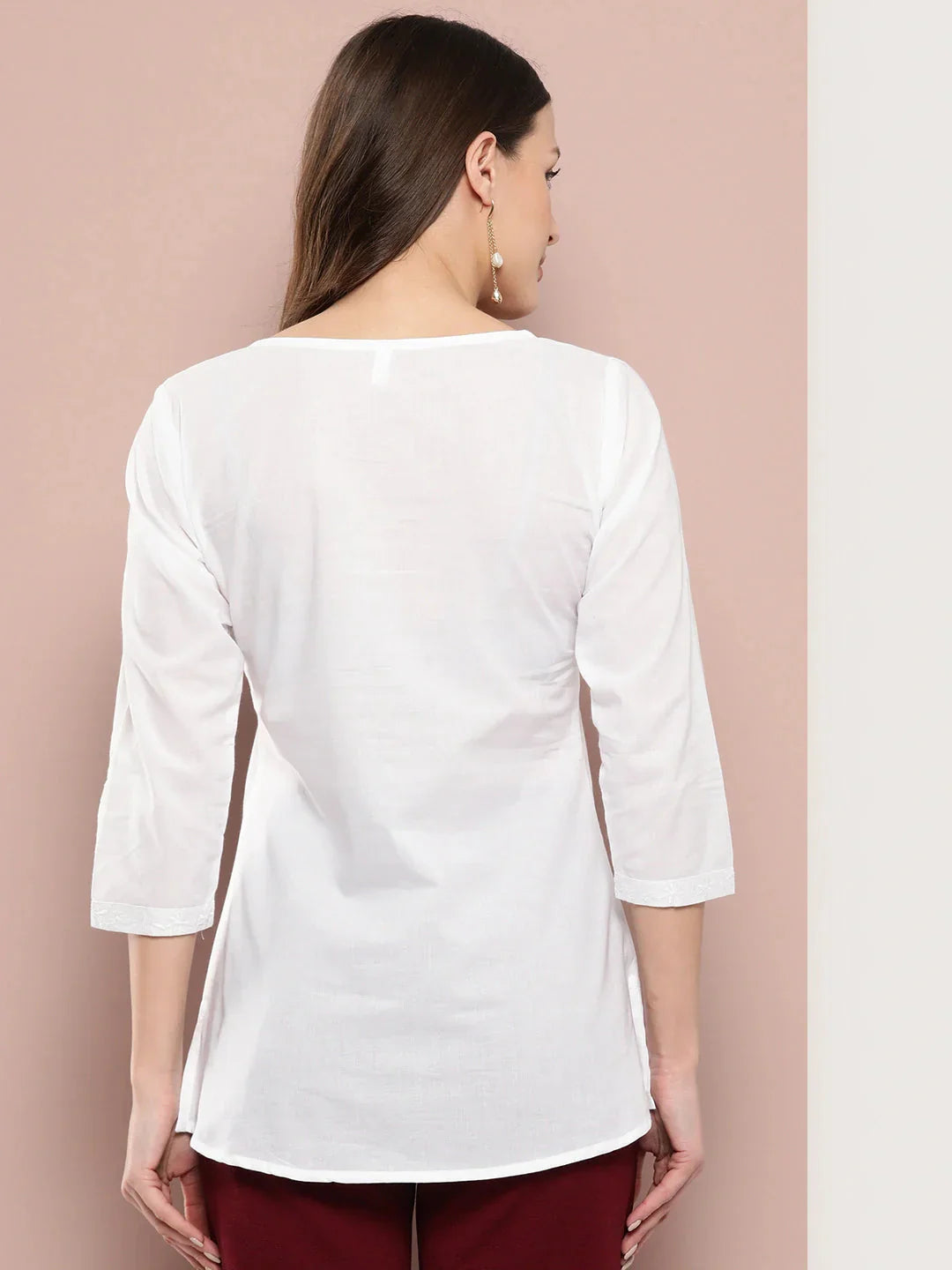 Yufta White Floral Chikankari Embroidered Pure Cotton Top  Grab2Buy Yufta Grab2Buy
