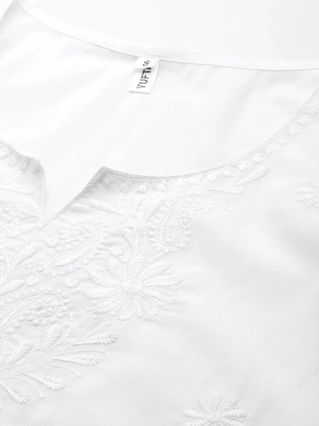 Yufta White Floral Chikankari Embroidered Pure Cotton Top  Grab2Buy Yufta Grab2Buy