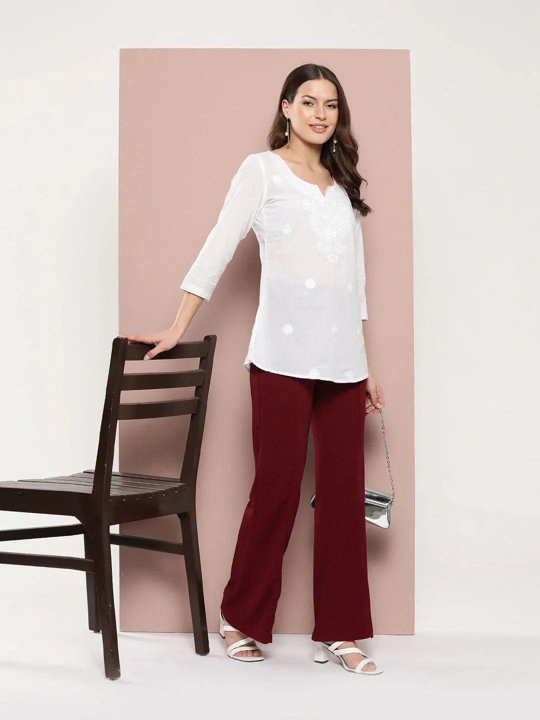 Yufta White Floral Chikankari Embroidered Pure Cotton Top  Grab2Buy Yufta Grab2Buy