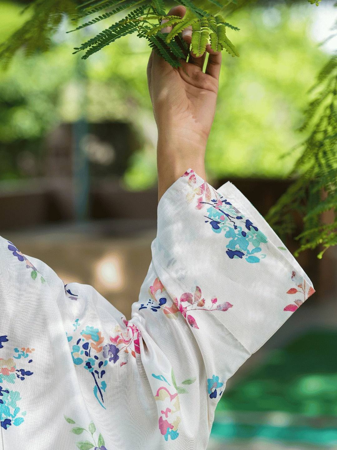 Yufta White Floral Print Kaftan Kurta with Trousers Co-Ords 