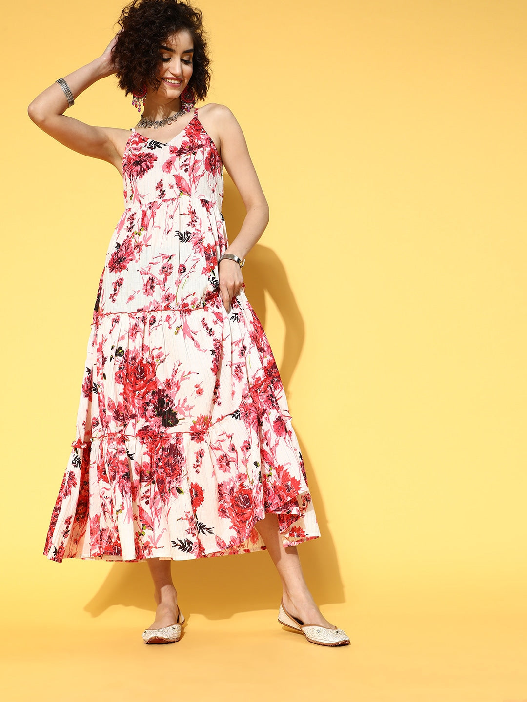 Yufta White & Pink Floral Printed Dress  Grab2Buy Yufta Grab2Buy