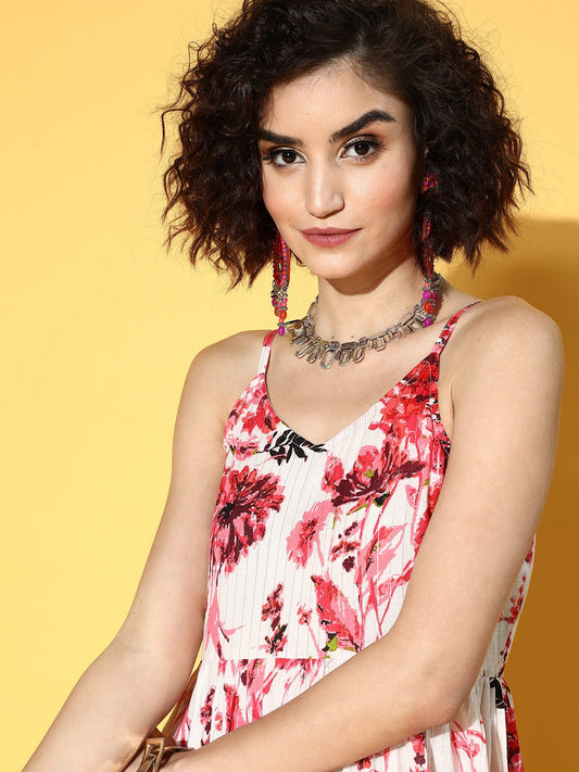 Yufta White & Pink Floral Printed Dress  Grab2Buy Yufta Grab2Buy