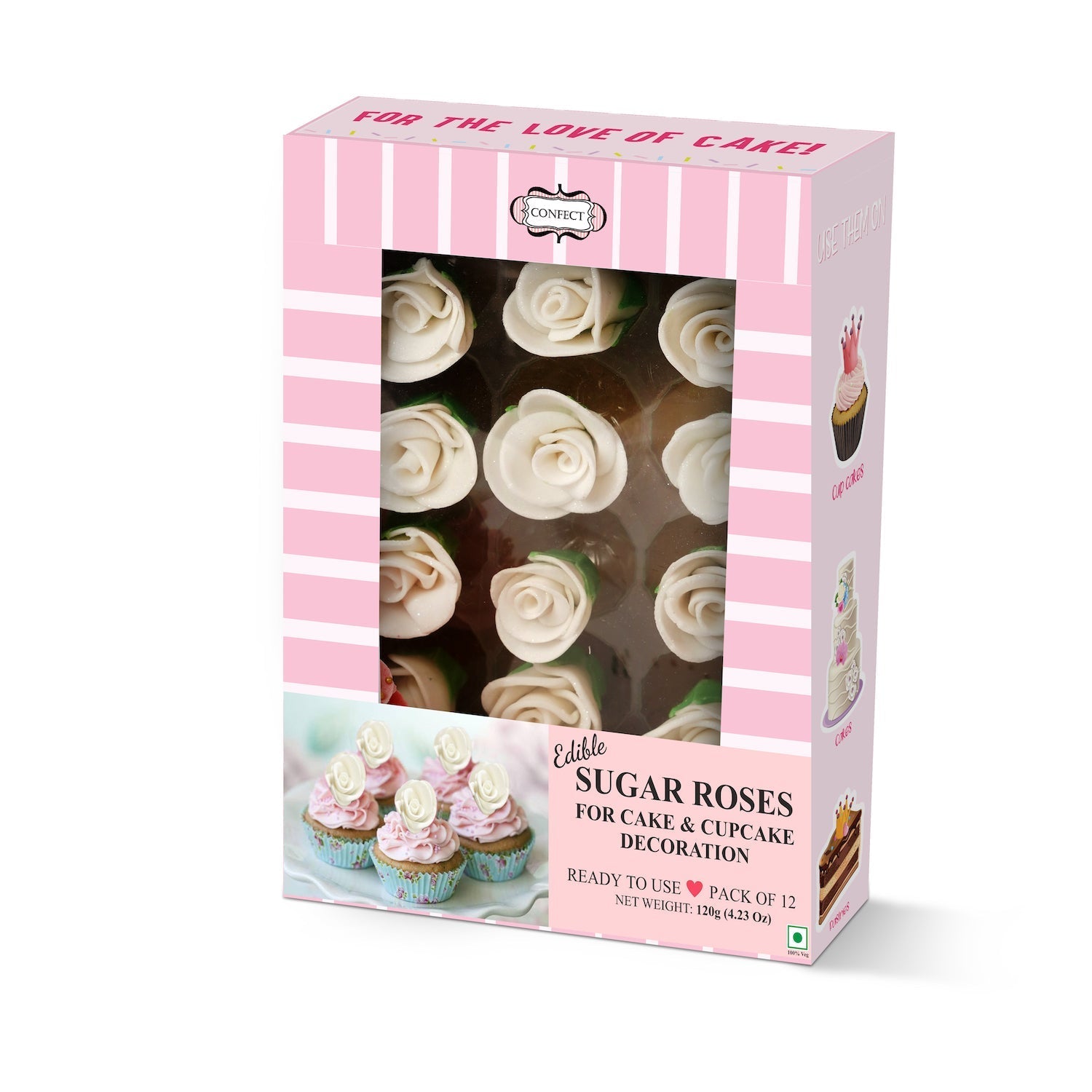 Confect Sugar Roses for Cake & Cupcake Decoration White