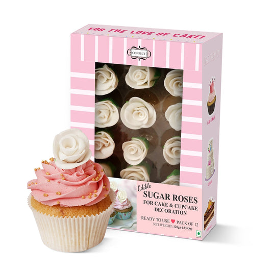 Confect Sugar Roses for Cake & Cupcake Decoration White