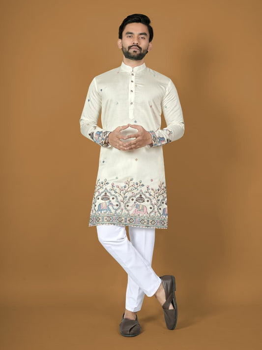 Anaita White Embroidery Silk Straight Kurta