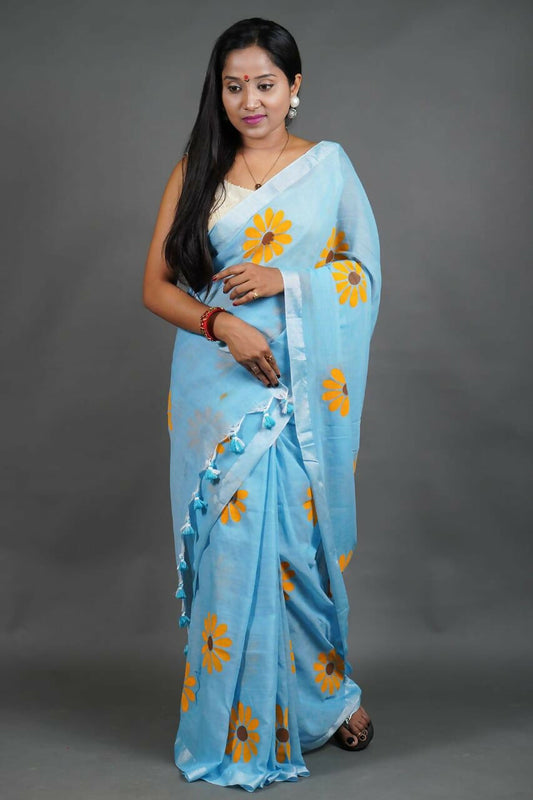 Exclusive Collection Sky Pure Cotton Grab2Buy With Sunflower Design 