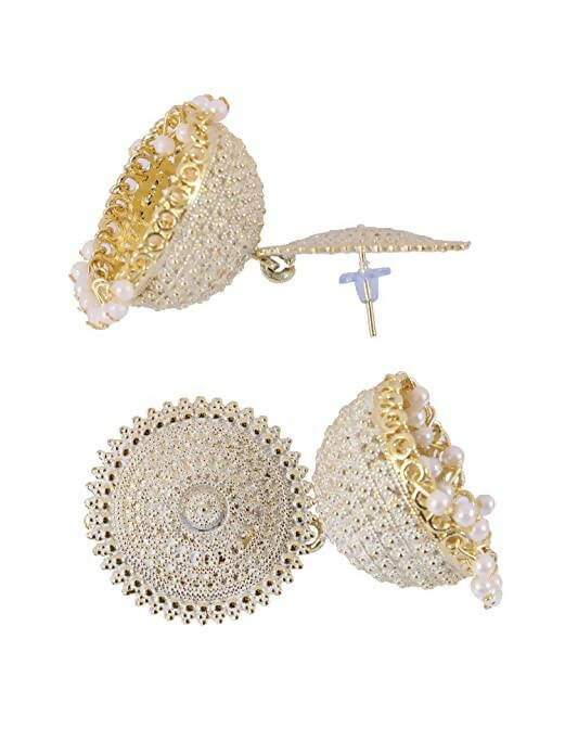 Mominos Fashion Joharkamal Gold-Plated Meenakari Jhumkas For Women & Girls (White) - Grab2buy