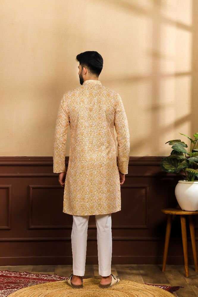 Mustard Art Silk Digital Printed, Embroidery Work Kurta Set - Mahotsav