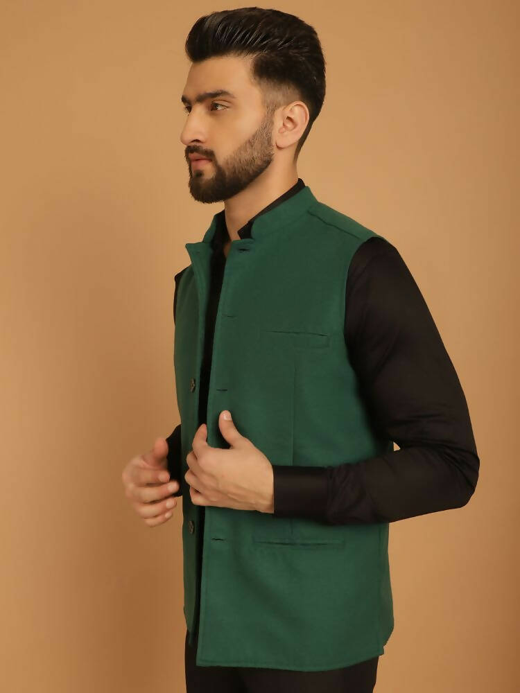 Even Apparels Pure Wool Nehru Jacket - Green 