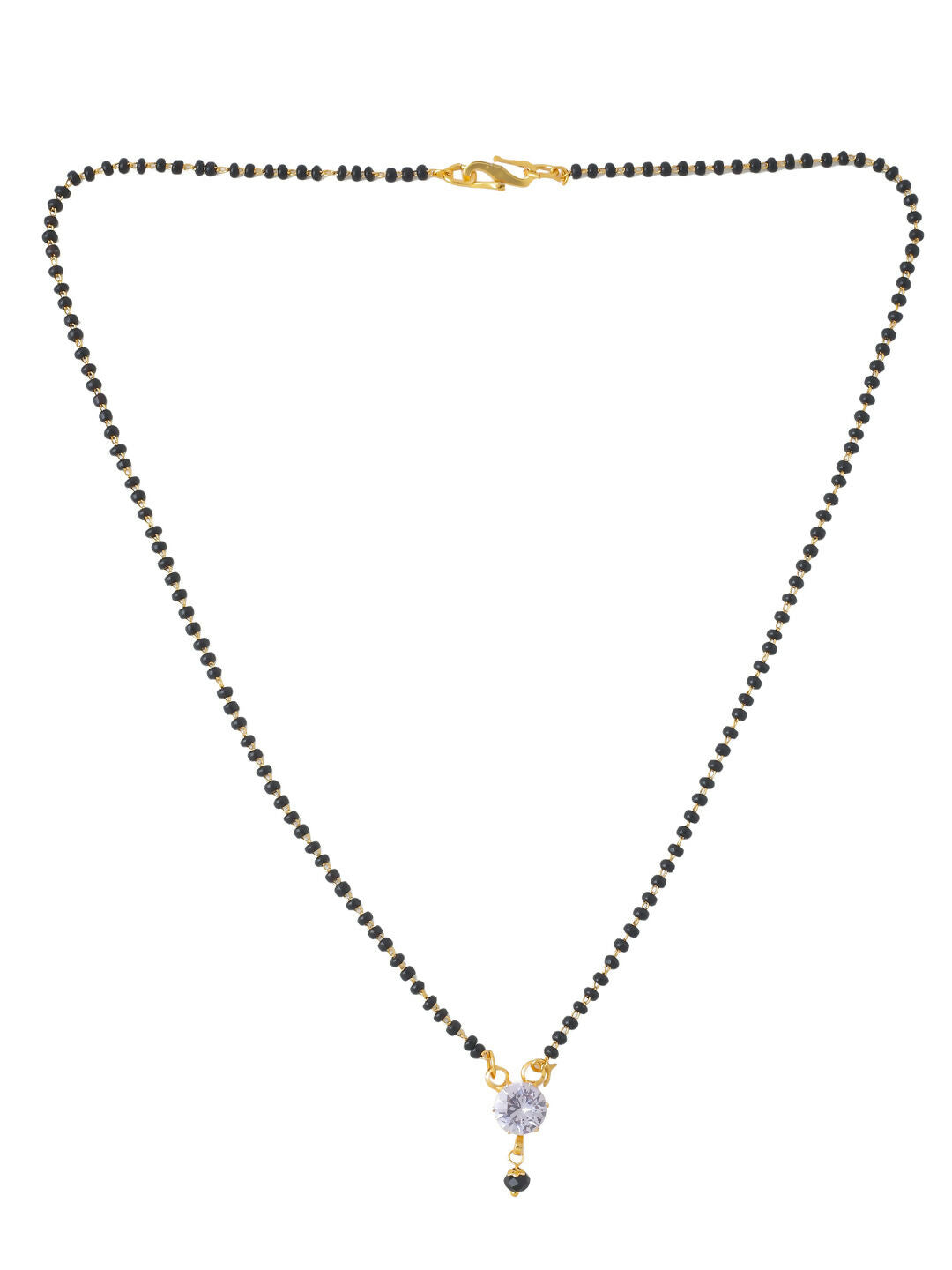 NVR Women's's Set of 2 Black Gold-Polished Beaded Mangalsutra With Ad Stone 