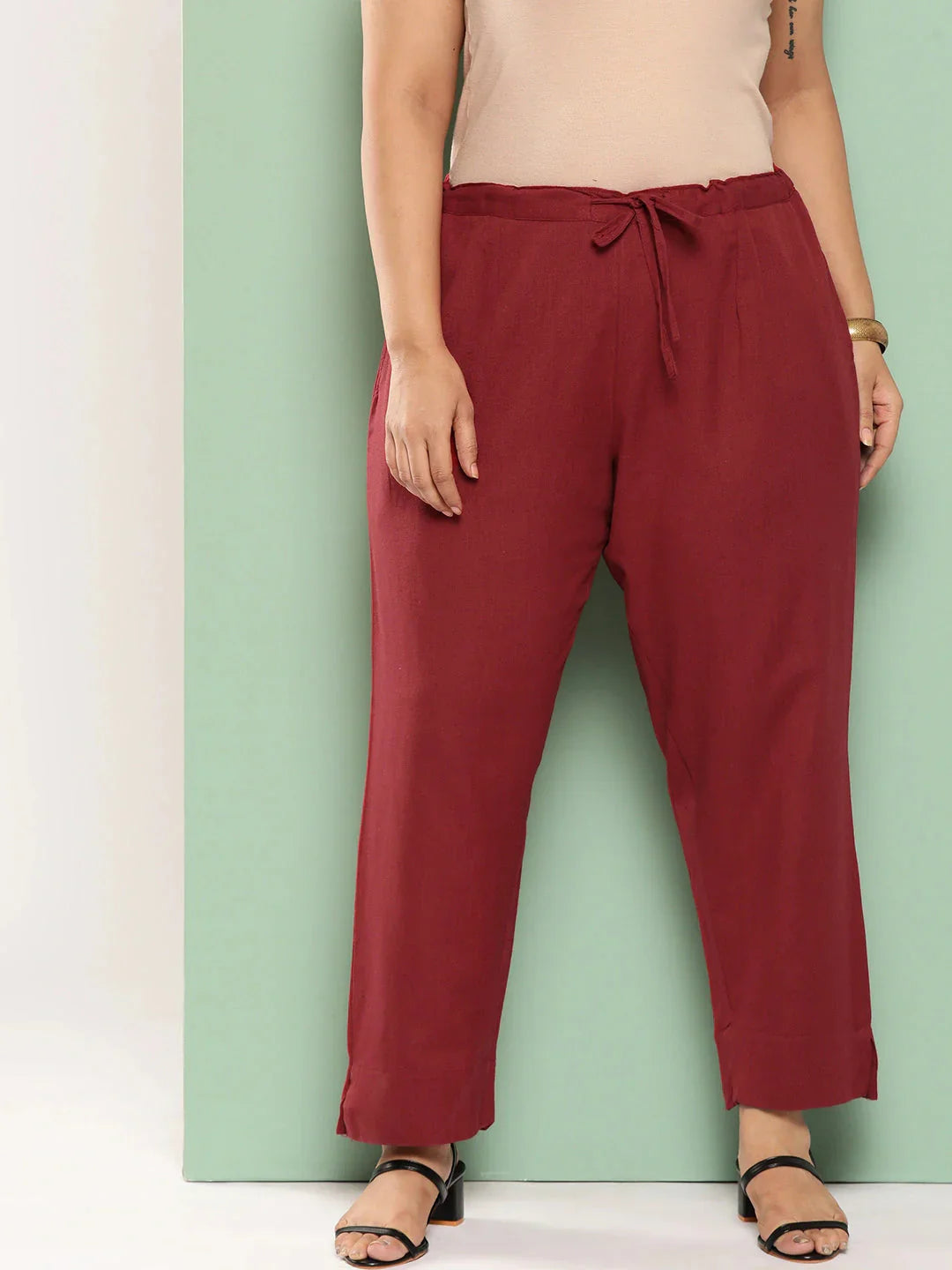 Yufta Women Plus Size Maroon Cotton Ethnic Trousers  Grab2Buy Yufta Grab2Buy
