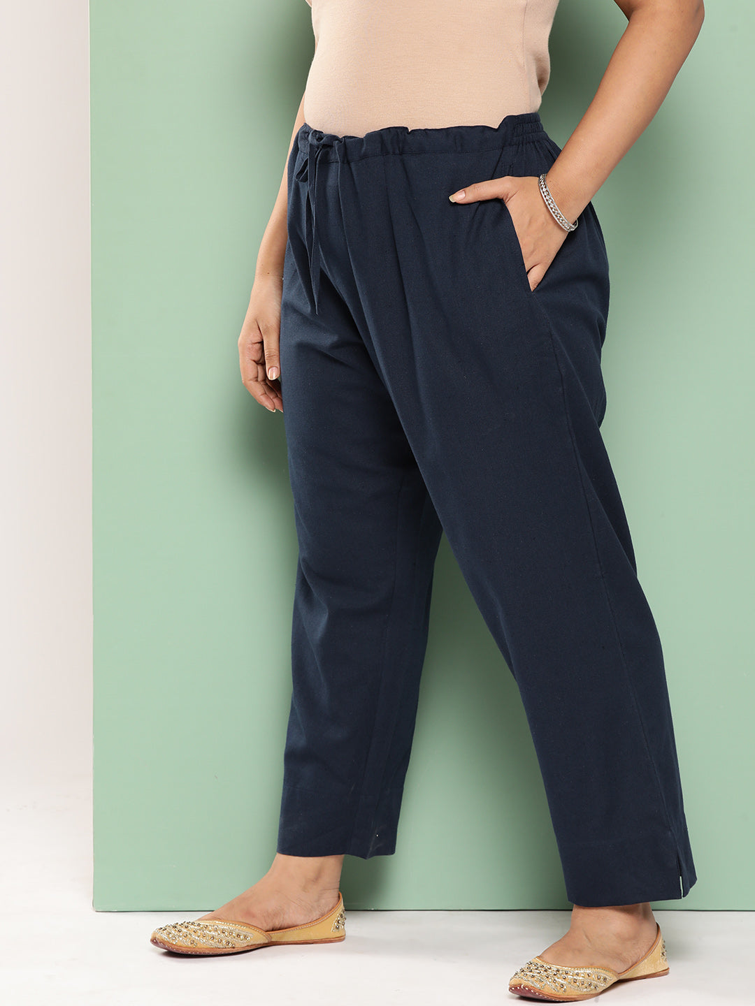 Yufta Women Plus Size Navy Blue Cotton Ethnic Trousers  Grab2Buy Yufta Grab2Buy