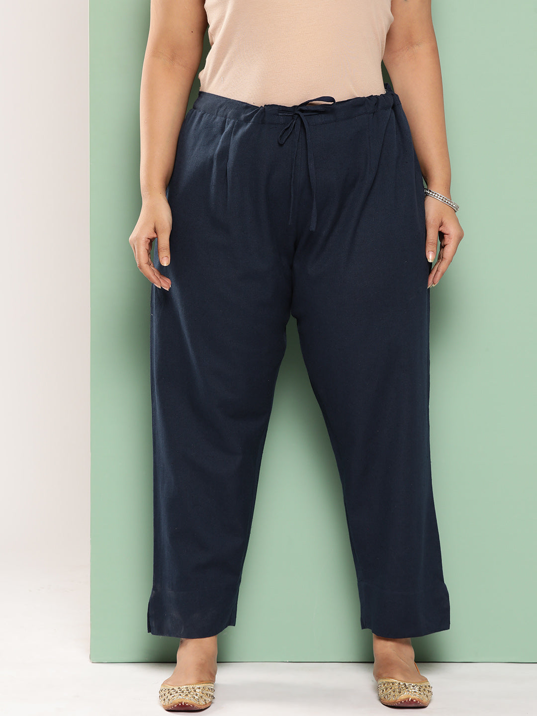 Yufta Women Plus Size Navy Blue Cotton Ethnic Trousers  Grab2Buy Yufta Grab2Buy