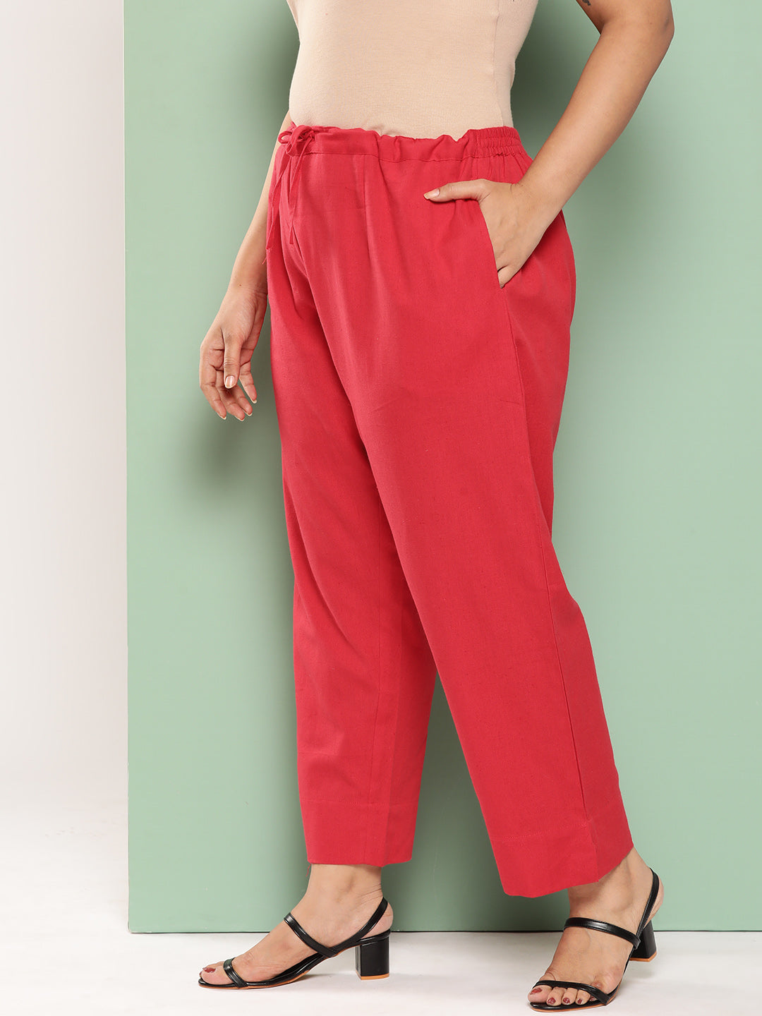 Yufta Women Plus Size Red Cotton Ethnic Trousers  Grab2Buy Yufta Grab2Buy