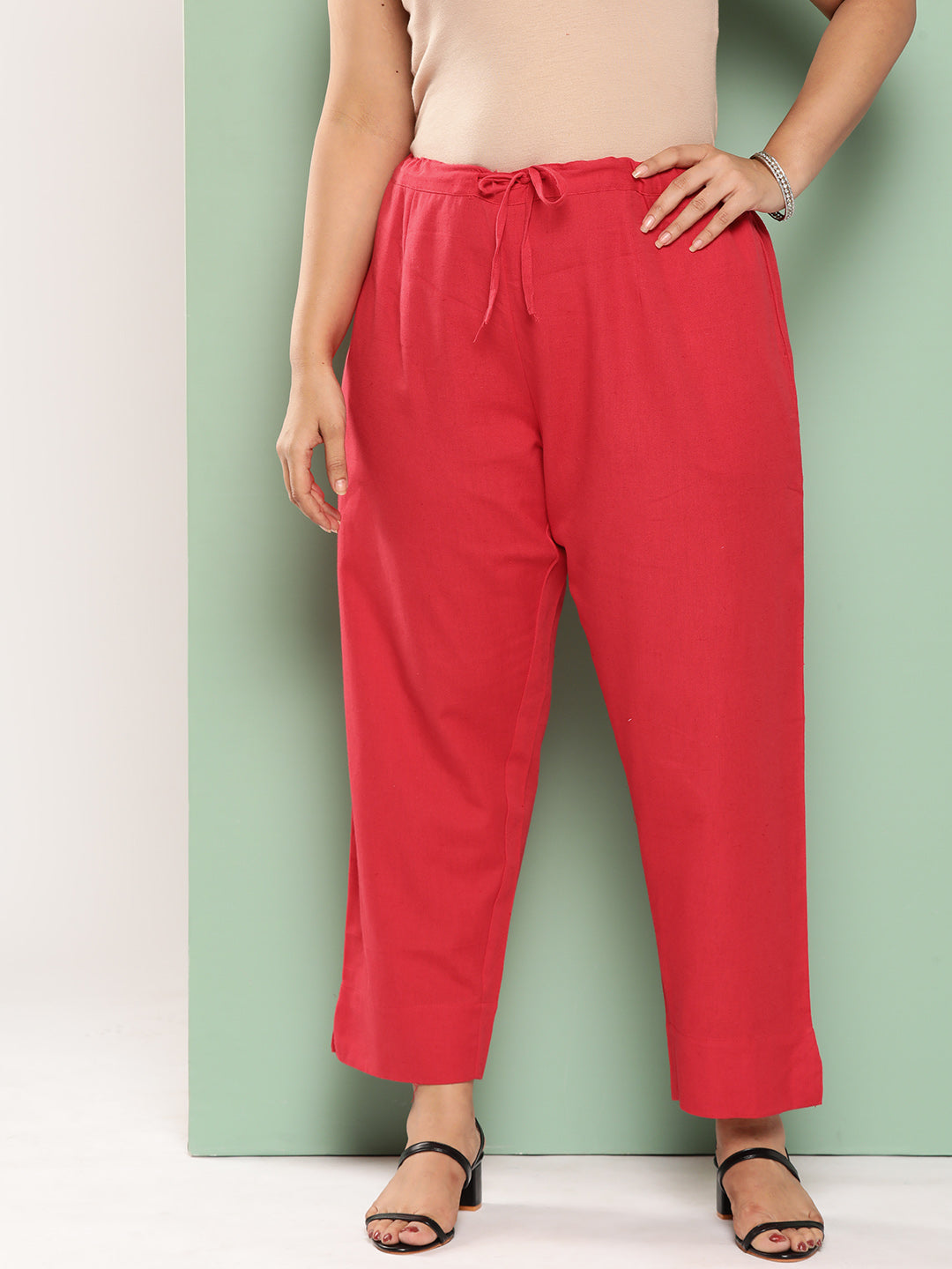Yufta Women Plus Size Red Cotton Ethnic Trousers  Grab2Buy Yufta Grab2Buy