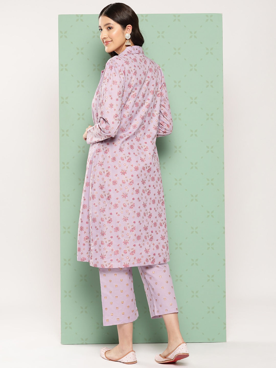 Yufta Women Printed Cotton Top with Trousers with Shrug 