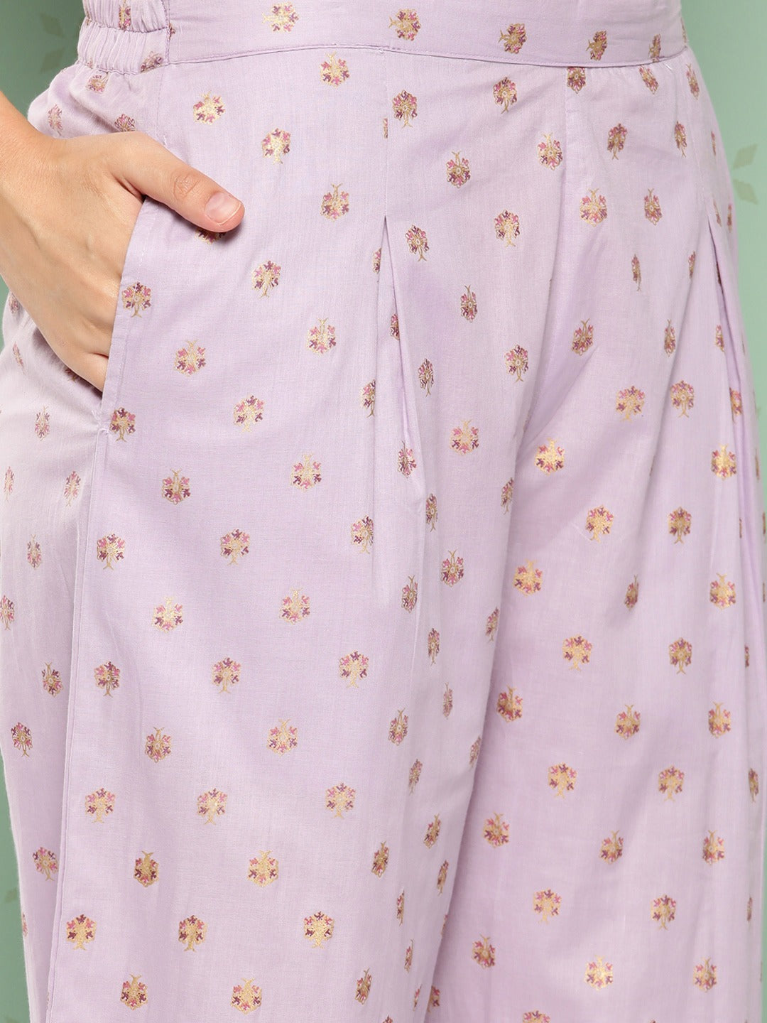 Yufta Women Printed Cotton Top with Trousers with Shrug 
