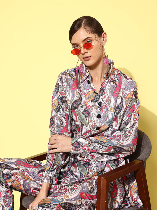 Yufta Women Printed Shirt with Trousers 