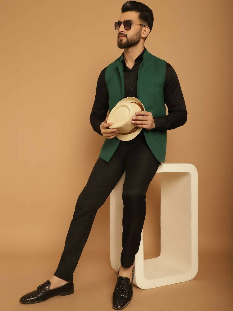 Even Apparels Pure Wool Nehru Jacket - Green 