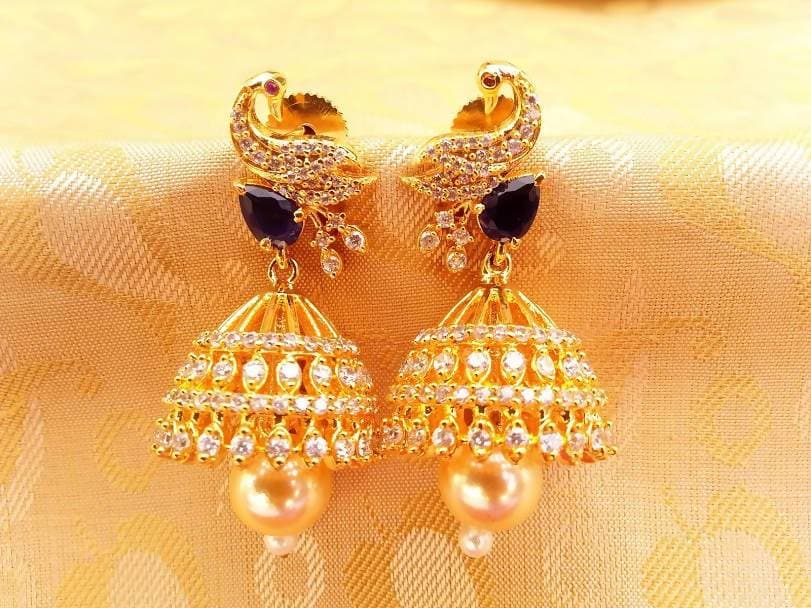 AD Peacock Jhumkas with Blue Stone