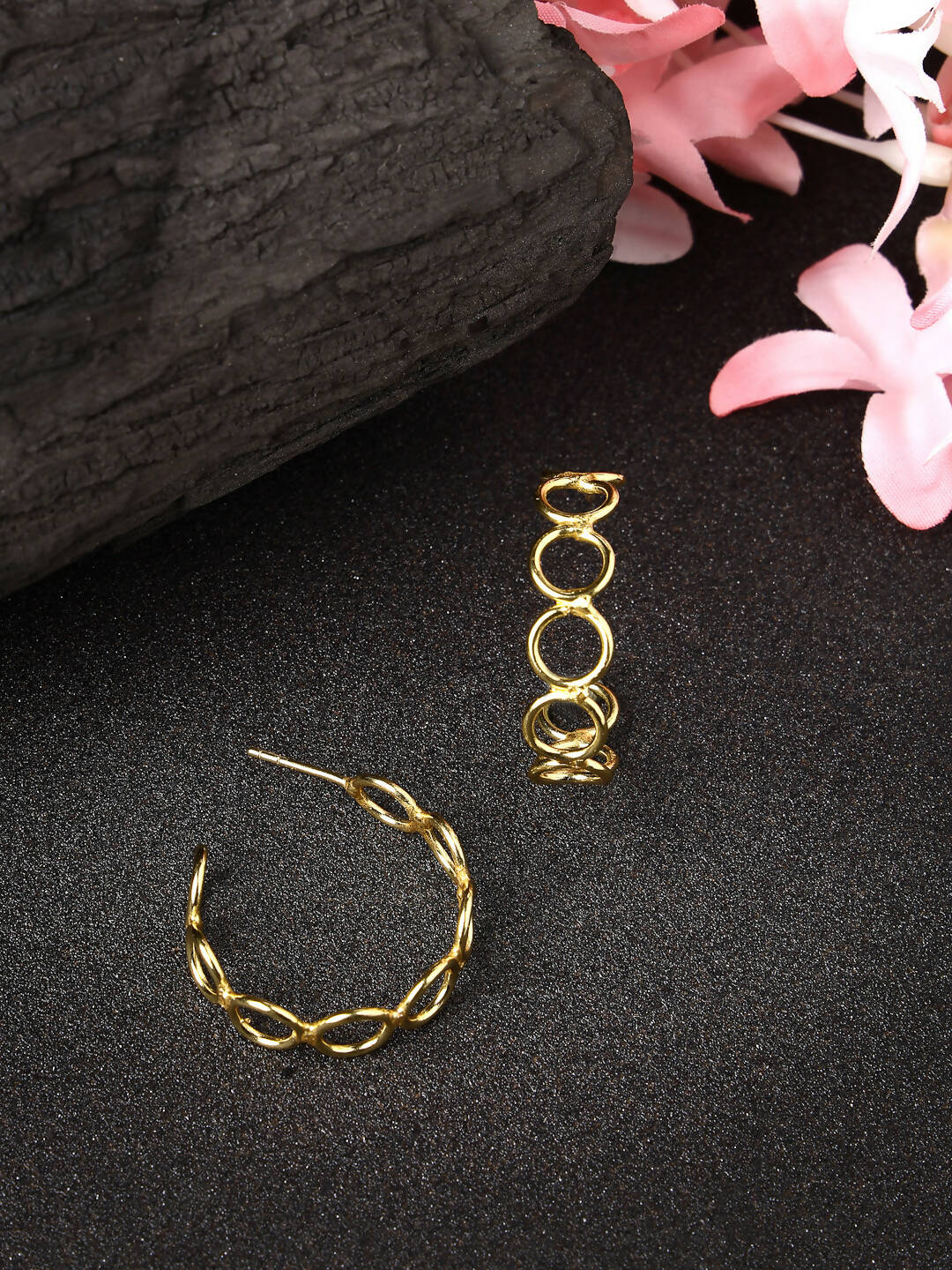 NVR Women Gold-Plated Contemporary Half Hoop Earrings - Grab2buy