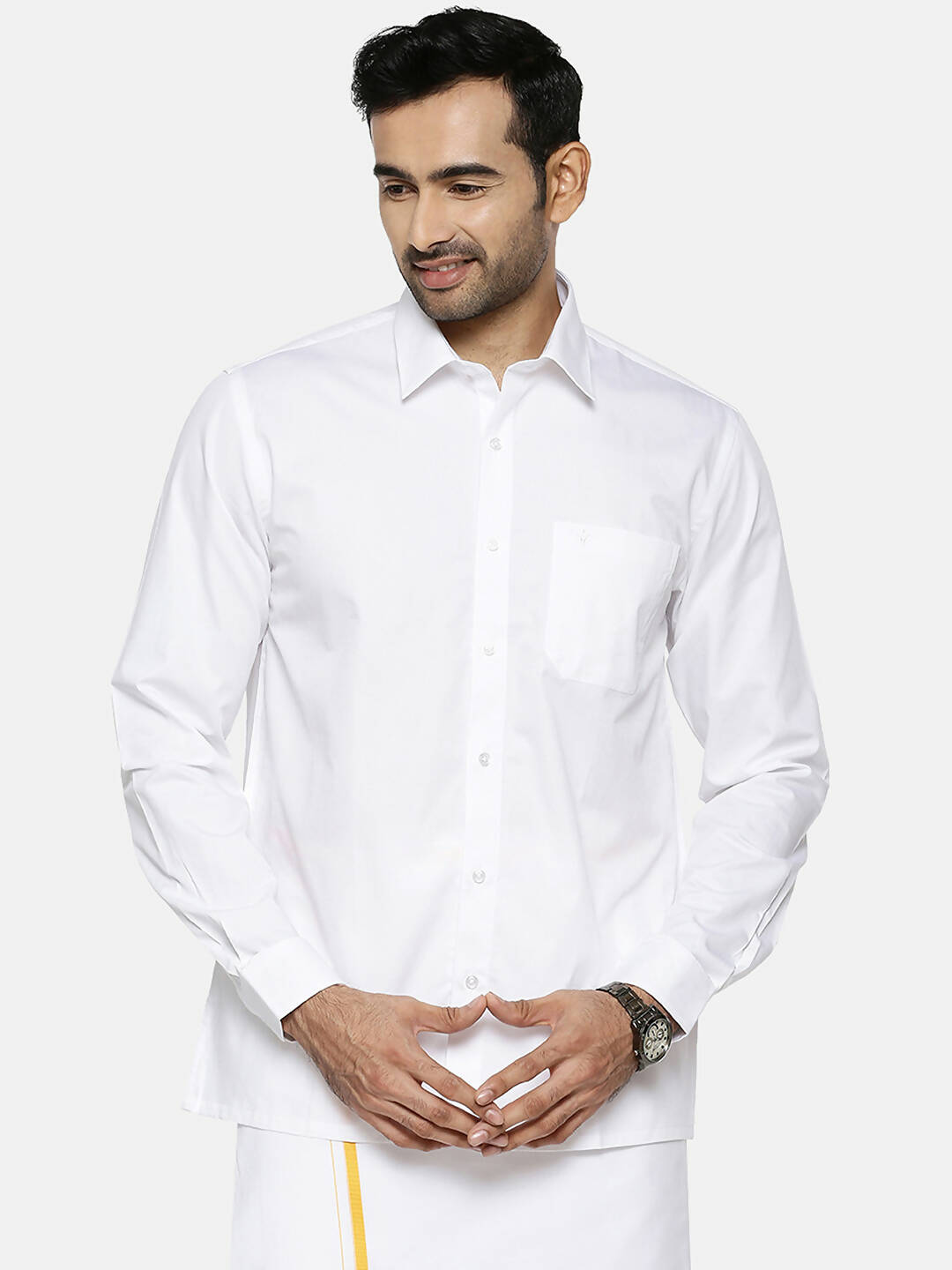 Ramraj Cotton Mens Full Sleeve Formal 100 % Cotton White Shirt 