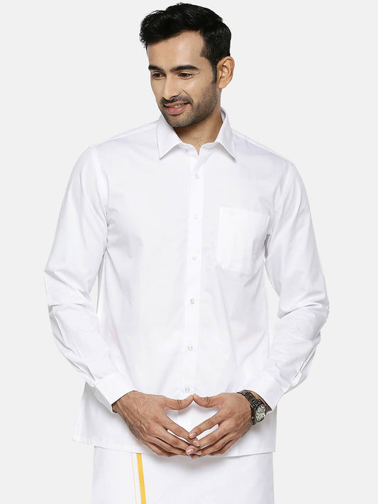 Ramraj Cotton Mens Full Sleeve Formal 100 % Cotton White Shirt 