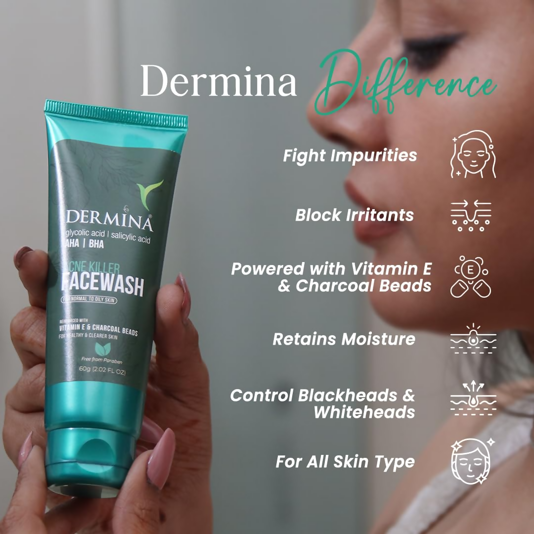 DERMINA Acne Killer Face Wash | Advanced Antibacterial Face Wash for Acne-Prone & Oily Skin 