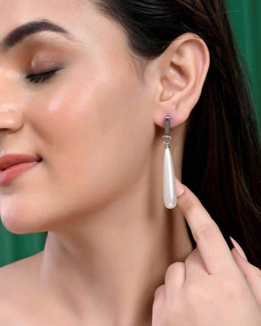 VOJ Set Of 2 Korean Drop Earrings - Gold Plated and Silver Plated With White Pearl - Grab2buy