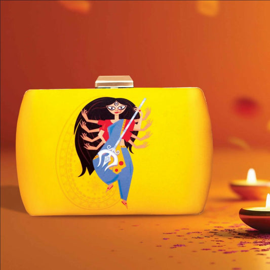 Joban Fashion Yellow Durga Printed Clutch - Multicolor