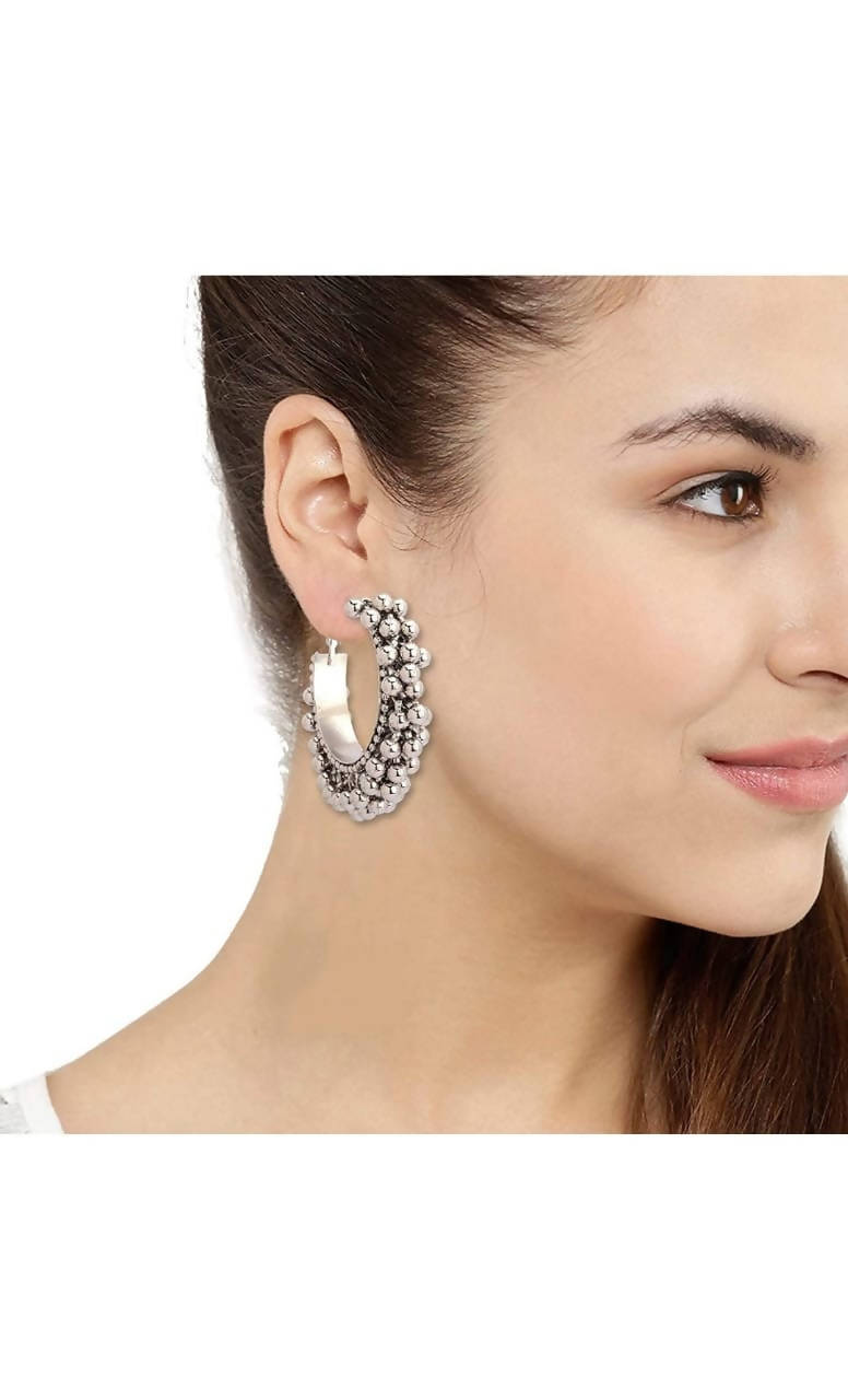 Mominos Fashion Traditional Oxidised Afghani Ghungroo Style Small Hoop Earrings - Grab2buy