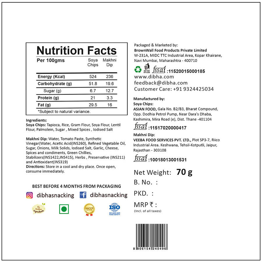 Dibha Soya Chips with Makhni Dip